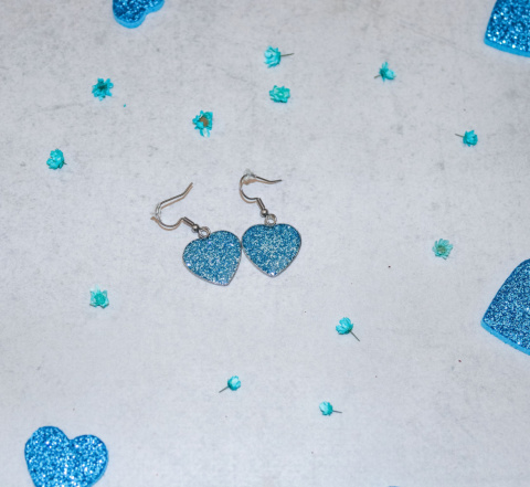 Srebrne kolczyki 'Brokatowa miłość', wersja niebieska